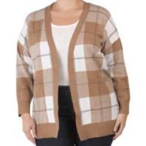 Rachel Zoe NWT Camel & White Plaid Oversized Long Cardigan, Size 1X